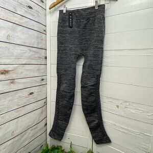 C-Mode Women's Leggings Gray Black Seamless Full Length Cut Out Side Leg Size 1